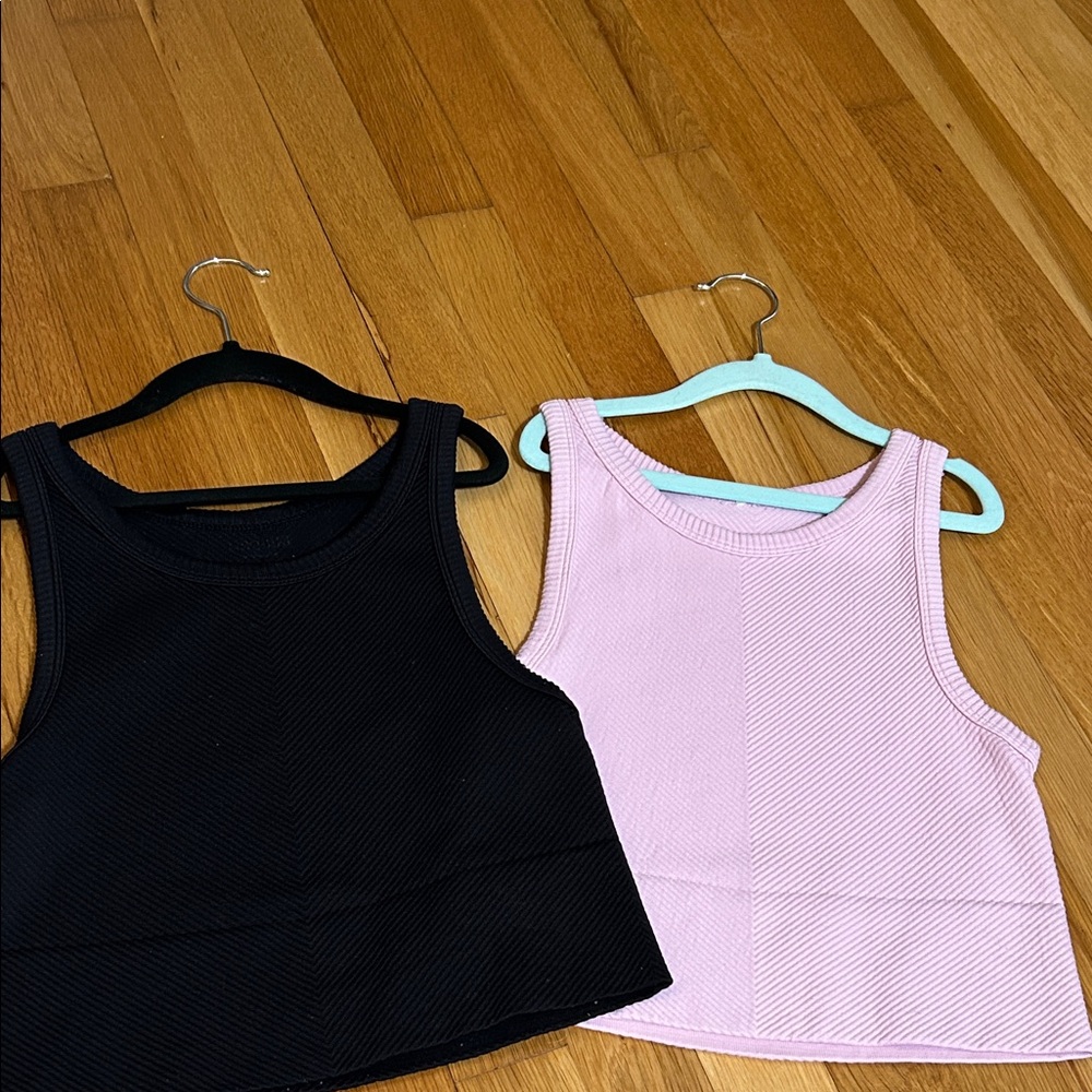 NikiBiki Black and Pink Ribbed Tank Tops